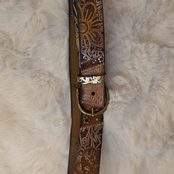 Vintage Fossil Y2k Belt Brown Leather Metallic Accents Studding Womens M - Picture 2 of 14